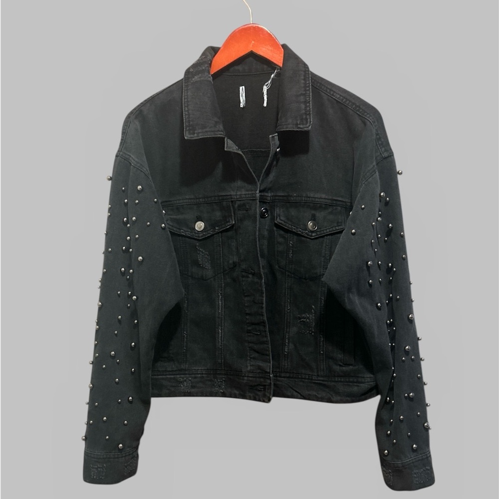 Studded Black Denim Jacket Black Wash